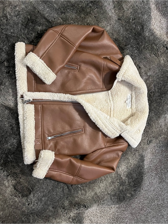 Sebby Collection Jackets & Blazers - Brown Faux Shearling Aviator Jacket